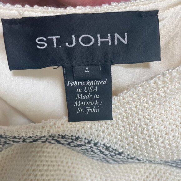 St‎ John Wool Blend Dress Womens 4 Cream Shift Short Sleeve Silk Lined - Picture 9 of 13